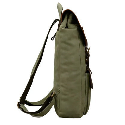 Genuine Leather & Canvas Rucksack | Vintage College Laptop Backpack